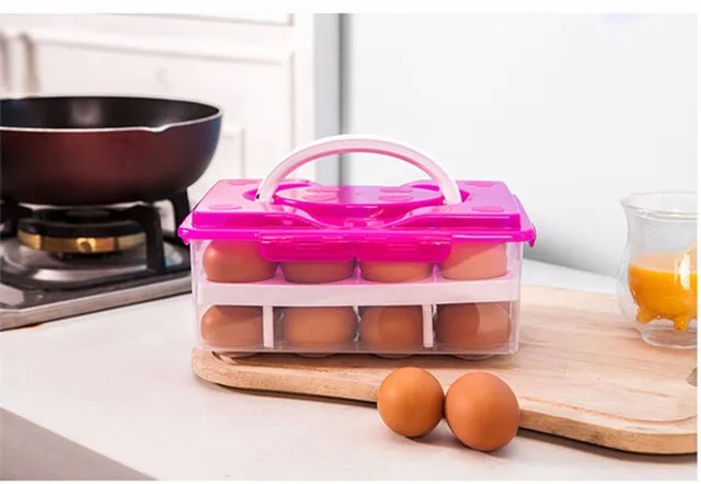 24 Grid Bilayer Egg Storage Box Food Container Keep Eggs Fresh Organizer Kitchen Supplies