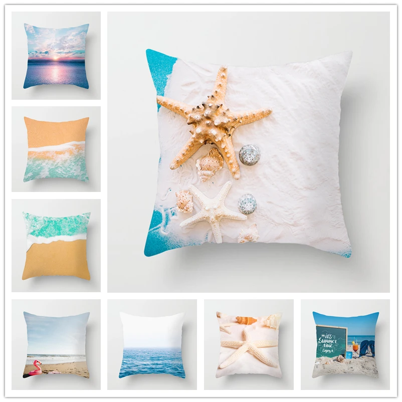 

New Square 45x45cm Ocean Beach Cushion Covers Polyester Throw Waist Cushion Cover Home Decorative