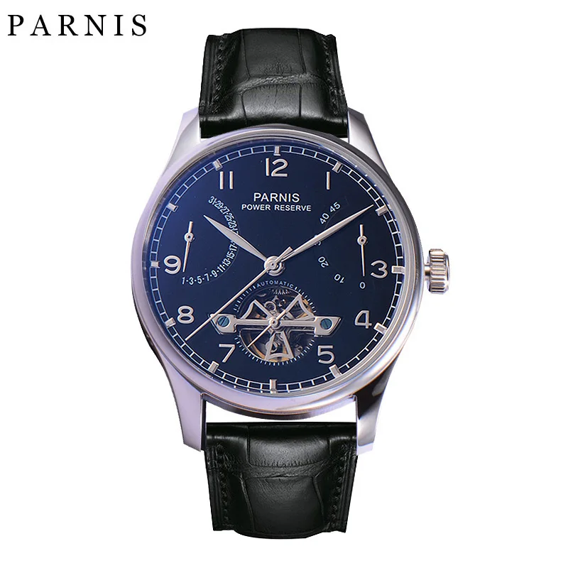 

Parnis Watch Skeleton Crystal Glass Calendar 30m Waterproof Swimming Mechanical Wristwatch for Men