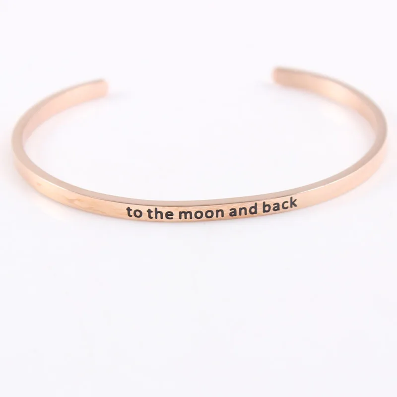 

To the moon and back Rose Gold Mantra Bracelet Inspirational Stainless Steel Engraved Bangle For Women High Quality Jewelry