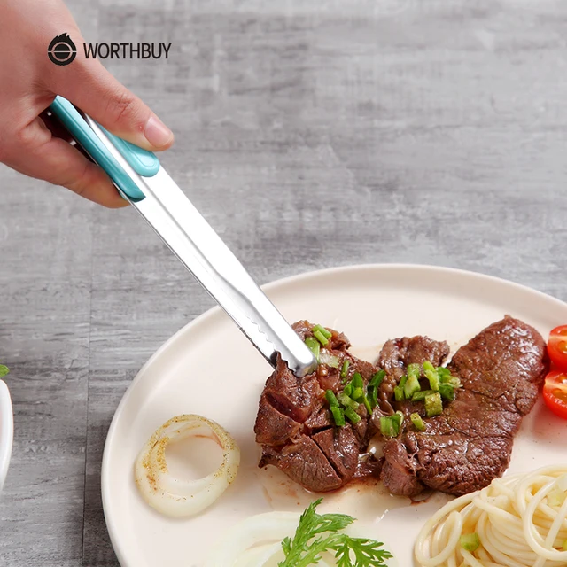Worth Peralatan Dapur Stainless Steel Makanan Penjepit Dengan Worth Peralatan Dapur Stainless Steel Makanan Penjepit Dengan Anti Selip Menangani Roti Salad Klip
