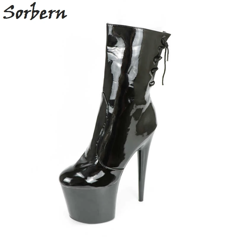 shiny black heeled boots