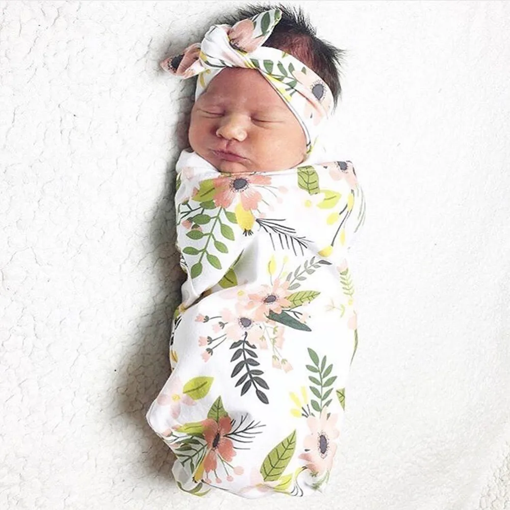 Пеленальное Одеяло с цветочным рисунком для новорожденных, спальный мешок для маленьких мальчиков и девочек, повязка на голову, одежда для детей от 0 до 12 месяцев, Manta de bebe