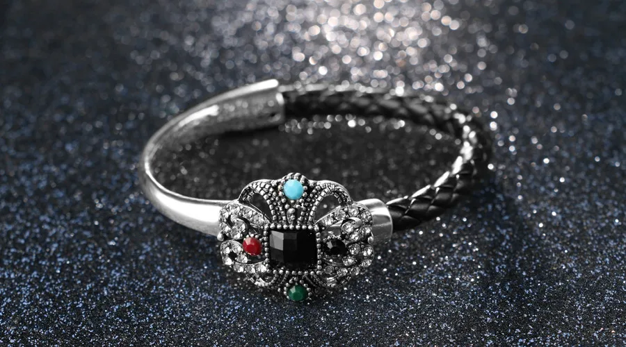 Новый стиль Винтаж jewelry уникальный браслет для Для женщин Цвет Серебряный ручной кожаный веревки браслет Рождественский подарок