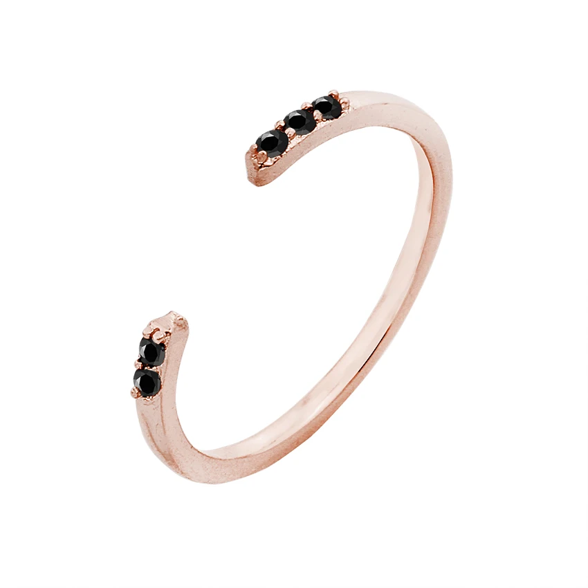 Кольцо женское из розового золота с черным Цирконом средней длины|fashion rings for