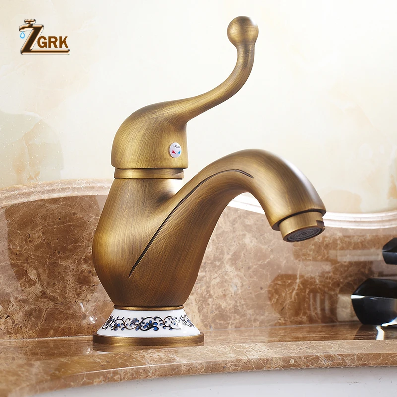 

ZGRK Antique Brass Jug Design Tap Hot And Cold Basin Mixer Bronze Finish Faucet Bathroom Sink Mixer Taps Free Shipping