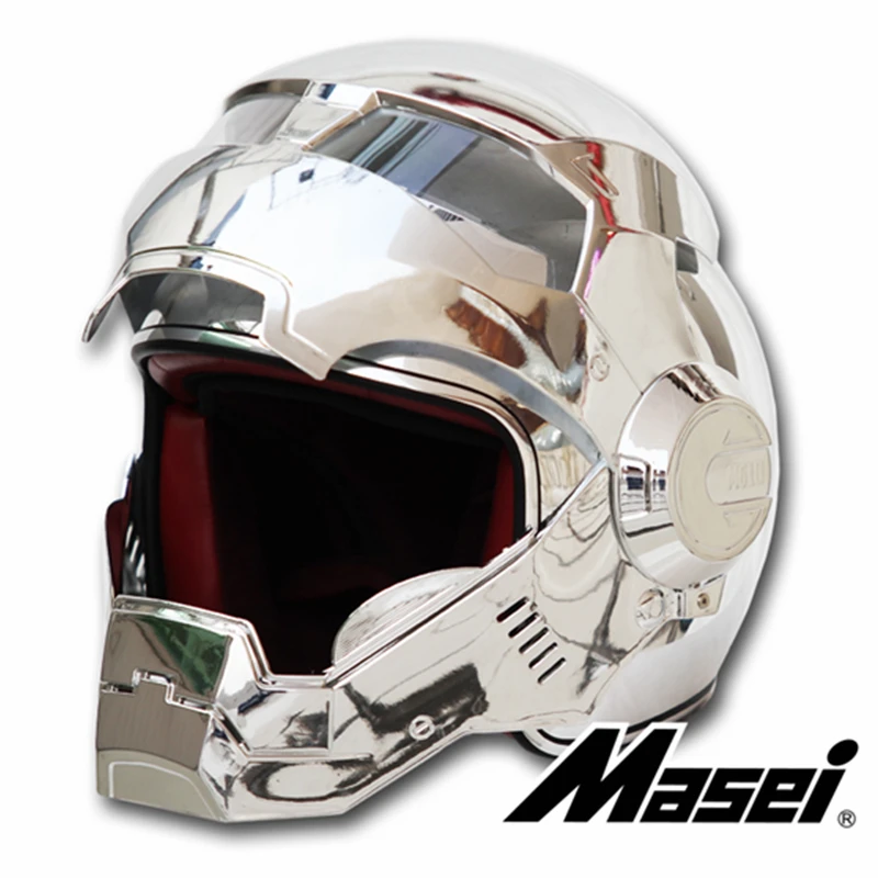 MASEI 610 серебряное покрытие хромированный Железный человек шлем мотоциклетный шлем полуоткрытый шлем ABS шлем для мотокросса