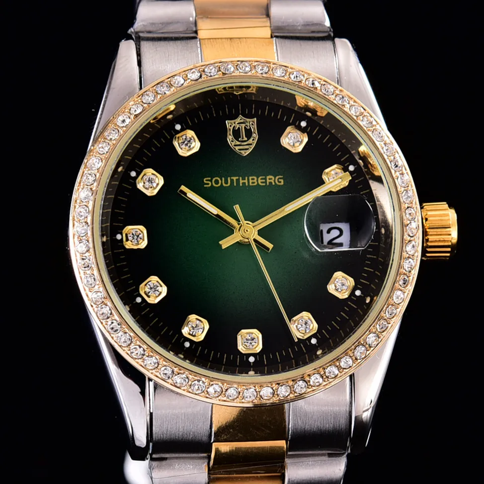 SOUTHBERG Золотые женские часы с кристаллами для свиданий ЖЕНСКИЕ НАРЯДНЫЕ часы водонепроницаемые наручные часы