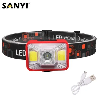 

Sanyi Mini Headlight USB Charging Headlamp COB LED Cycling Head Lantern 5 Modes Torch Waterproof Built-in Rechargeable Battery