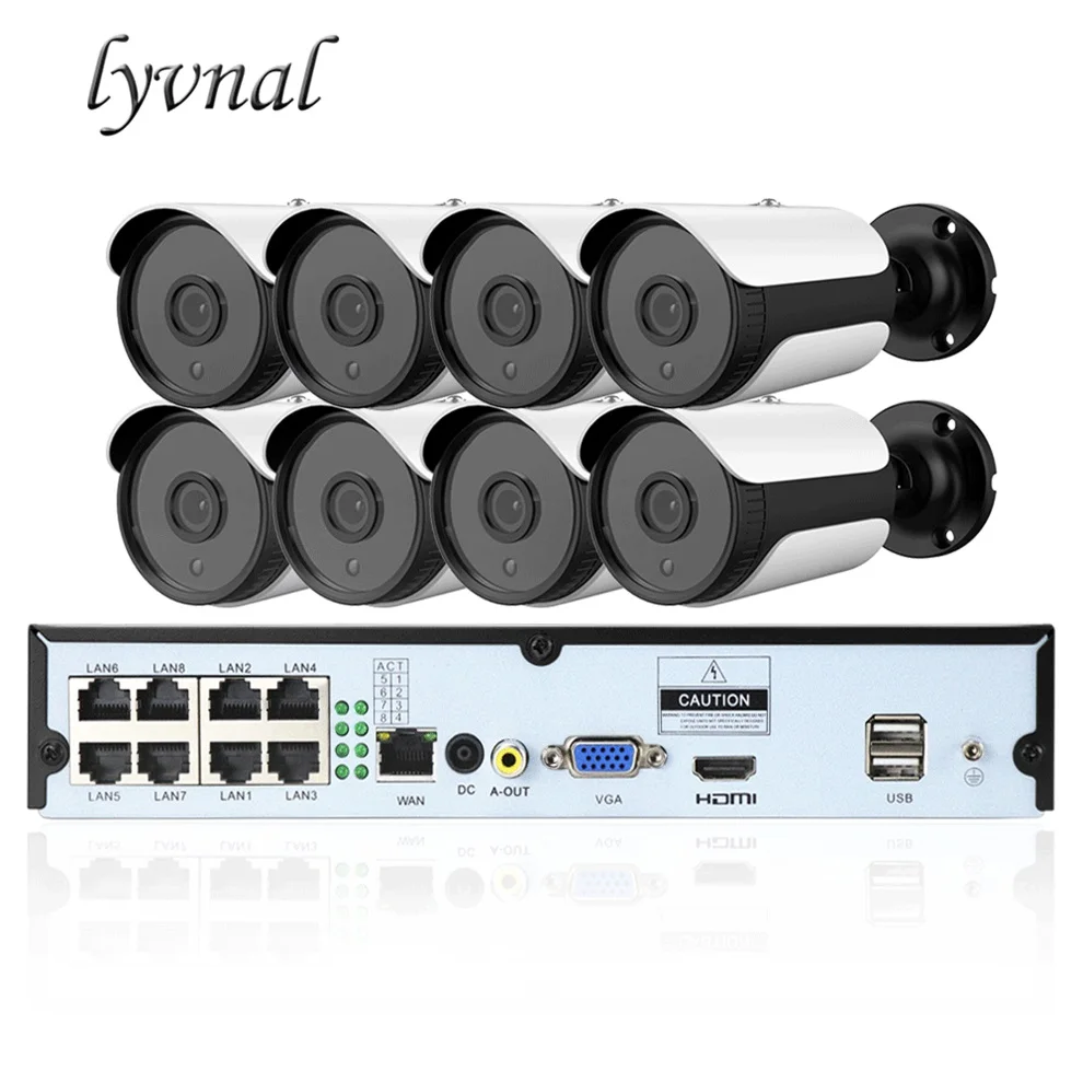LYVNAL 8ch 1080p CCTV ip-камера аудио POE H.265 CCTV камера система 2mp комплект видеонаблюдения PoE 48 В комплект видеонаблюдения Full HD видео - Цвет: Белый