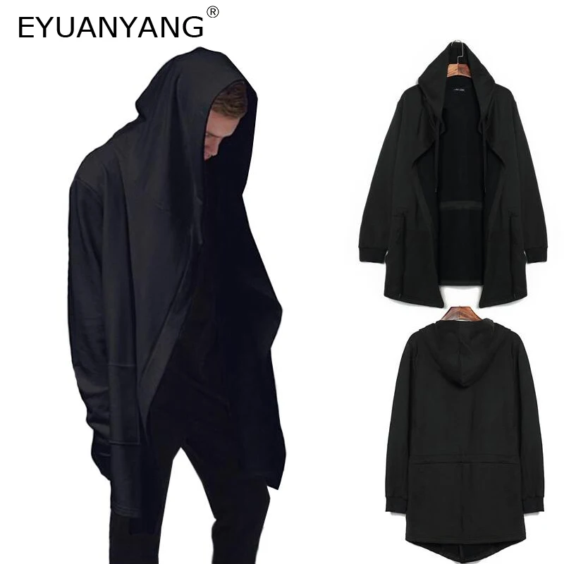 

EYUANYANG Men Black Cloak Hip Hop Hoodies 2018 New Streetwear Casual Hooded Sweatshirts Loose Pullover Cotton Outwear For Male