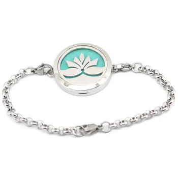 

lotus flower 30mm Aromatherapy Essential Oils Stainless Steel Perfume Diffuser Locket bracelet(length8.6") include 50pcs pads