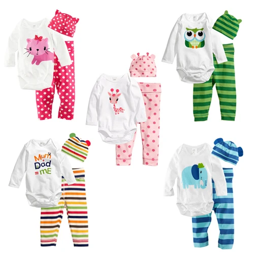 

infant cotton cute set Baby boys girls hat+bodysuit+pants 3pcs suit Foreign trade children's clothing kid clothes