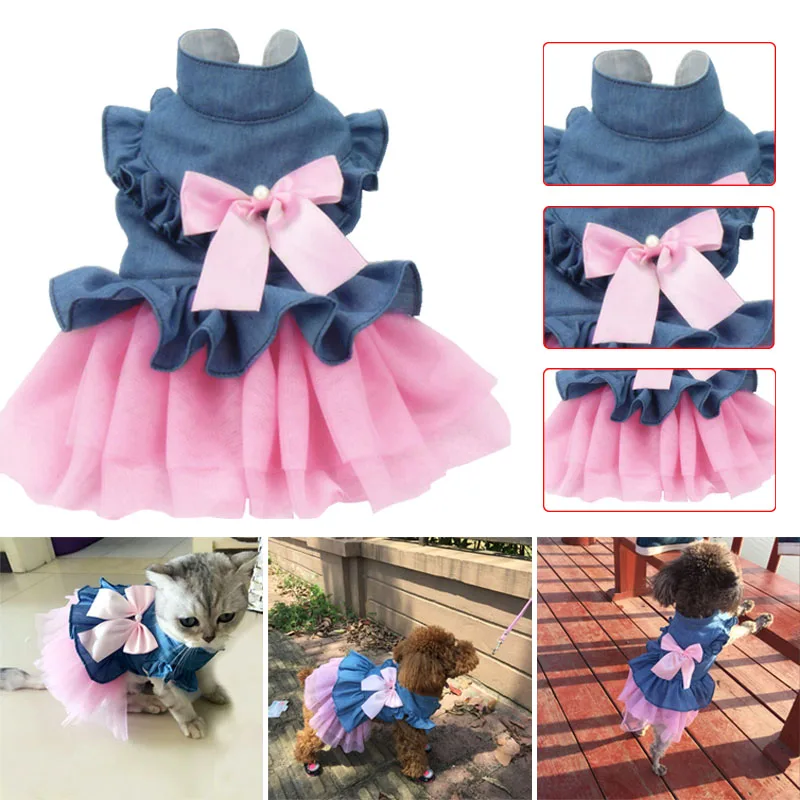 Puppy Bowknot Dresses Dog Pet Dress Wedding Clothing Spring Summer Pets