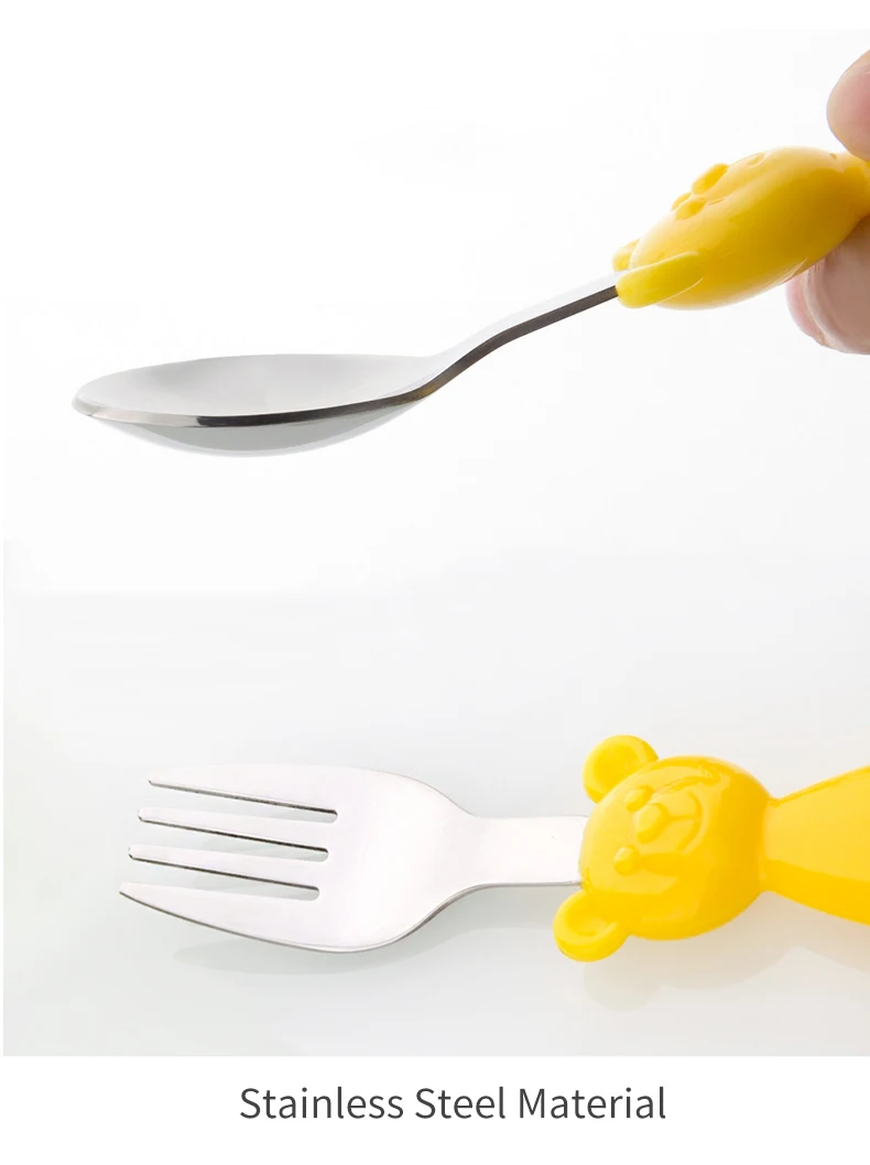 Baby Spoon Fork Set Feeding Kids Stainless Steel Flatware Cartoon Tableware Utensils Set  (3)