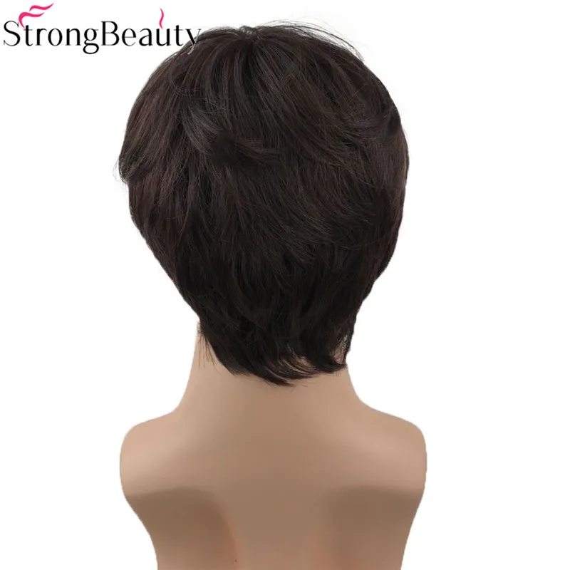 StrongBeauty короткие прямые синтетические мужские парики натуральный черный полный термостойкий монолитный парик