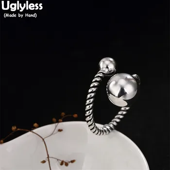 

Uglyless Real 925 Sterling Silver Handmade Twisted Women Finger Rings Lovely Balls Opening Ring Asymmetric Designer Fine Jewelry