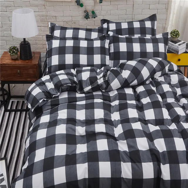 Grid stripe Bedding Set Simple fashion polyester printing ...