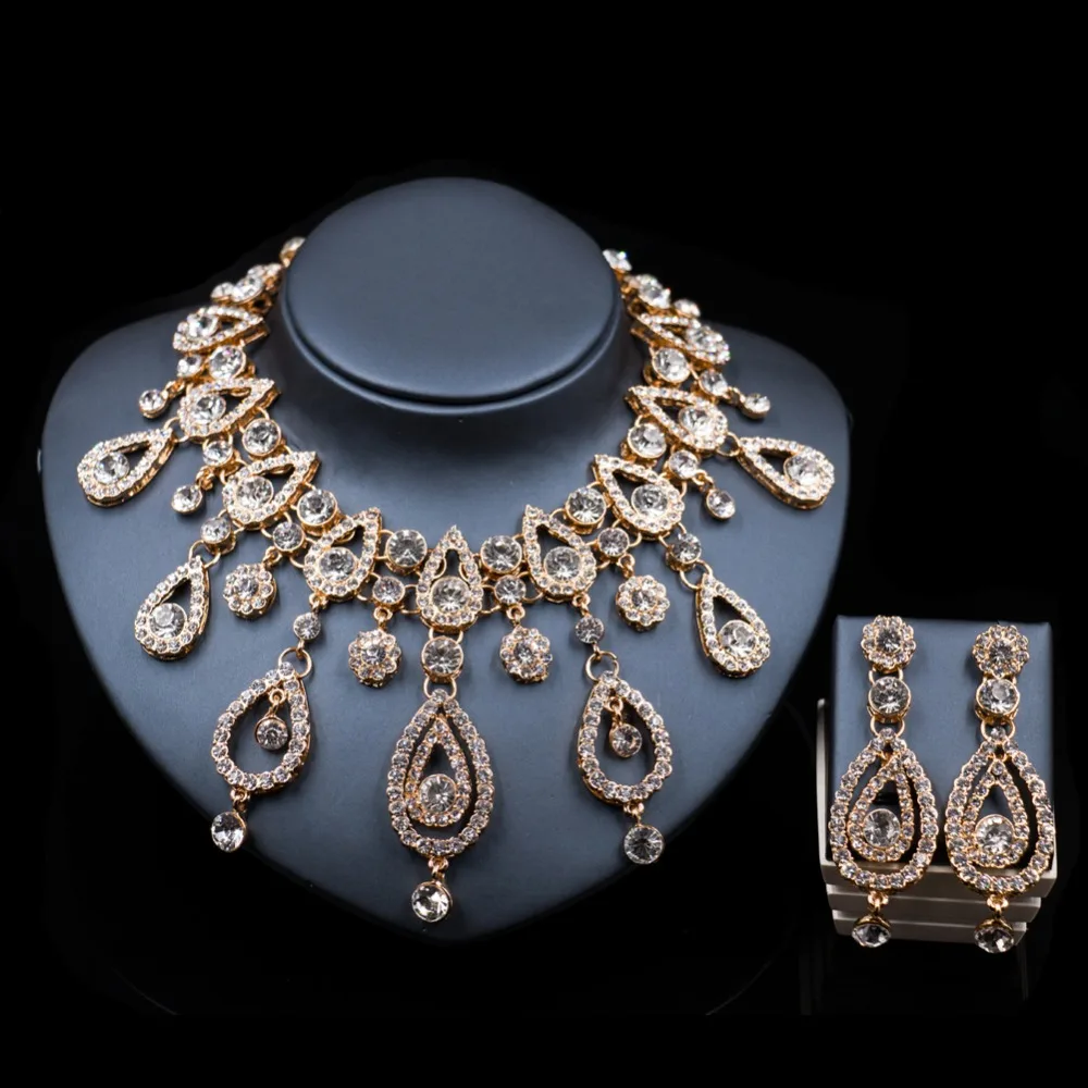 

LAN PALACE fashion dubai gold color jewelry necklace and earrings ensemble bijoux femme gold set india jewelry free shipping