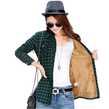 

New Women Autumn winter warm Tops Blusa Camisa Femininas cotton long sleeve thick velvet women plaid shirt Blouses DS112