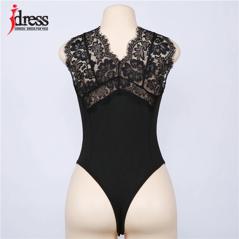 IDress Black White Sleeveless Lace Bodysuit Tops Women Sexy See Through Bodysuit Floral Bodycon Body Suit Leotard Top Outfit (8)