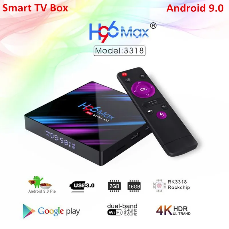 Smart TV Box Android 9.0 H96 MAX RK3328 WIFI 4G 32G H.265 Google Play Youtube Set Top Boxes IPTV Mini Smart Box Canada French