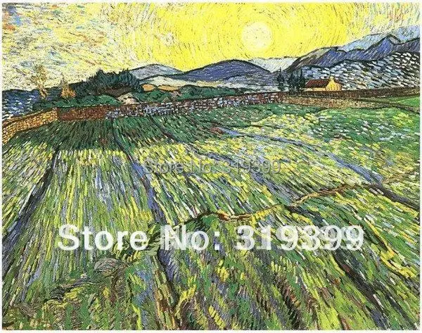 

Linen Canvas Oil Painting reproduction,Enclosed Field with Rising Sun by vincent van gogh , 100% handmade,Free DHL Shipping