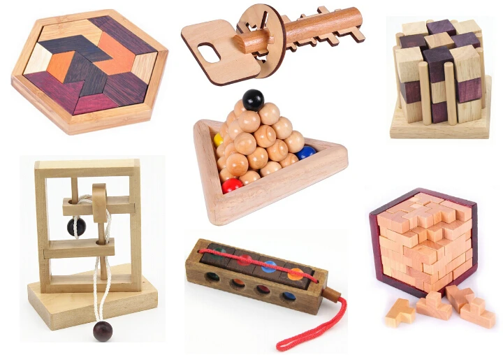 Classic IQ Puzzle Mind Brain Teaser 2D 3D Wooden Puzzles Educational Game Toys for Adults Children