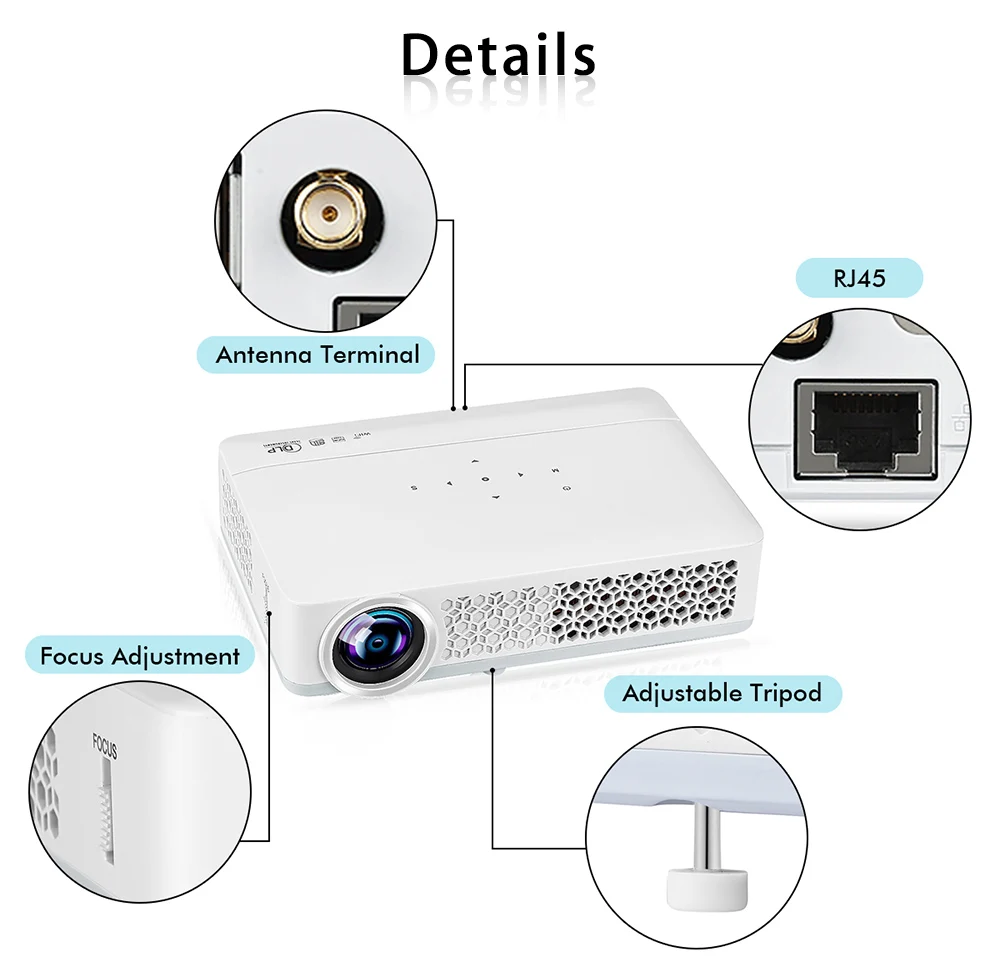 Exquizon DLP-800W портативный проектор 1280x800 пикселей 300ANSI Android 4,0 проектор 1080P WiFi Bluetooth DLP проектор Android