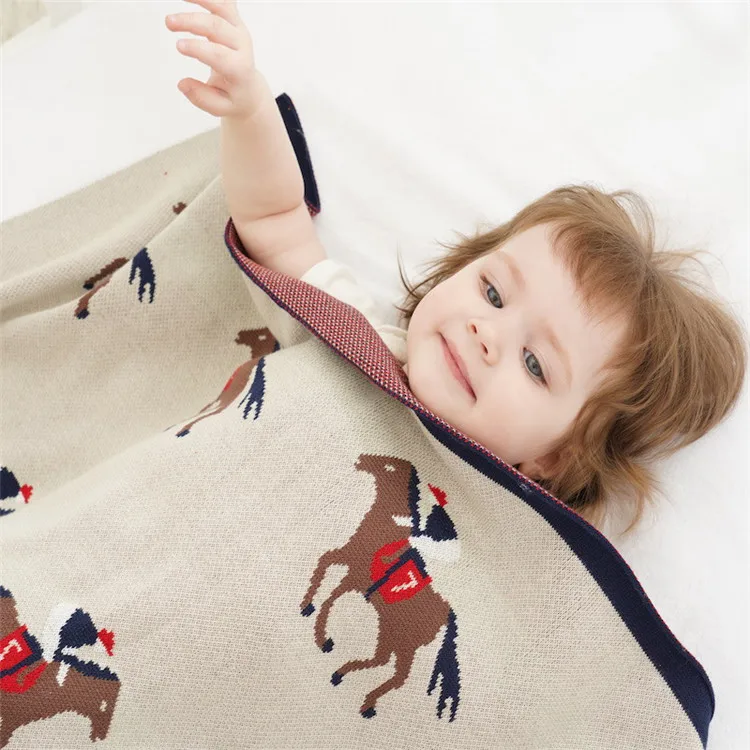 90X110 см мягкого хлопкового трикотажного лошадь Одежда для мальчиков и девочек, детское одеяло, Дети чехол для спинки заднего сиденья одеяло детский плед постельное одеяло для младенцев