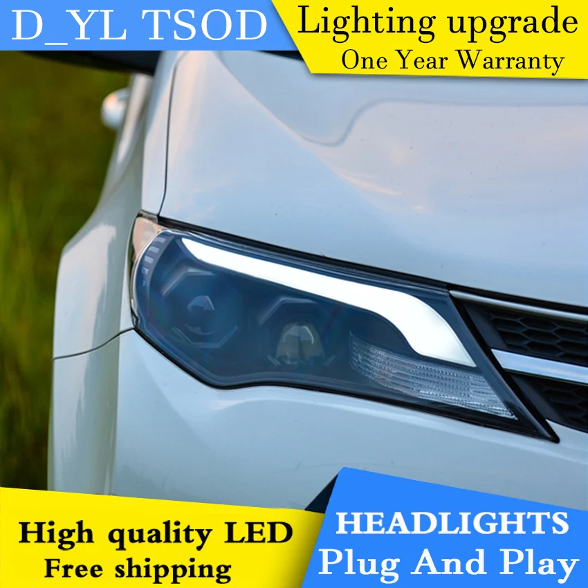 Стайлинга автомобилей светодиодные фары для toyota RAV4 светодиодный фар 2013-15 для RAV4 налобный фонарь светодиодный фары дневного света светодиодный DRL Bi-ксеноновых фар, Высокопрочная конструкция