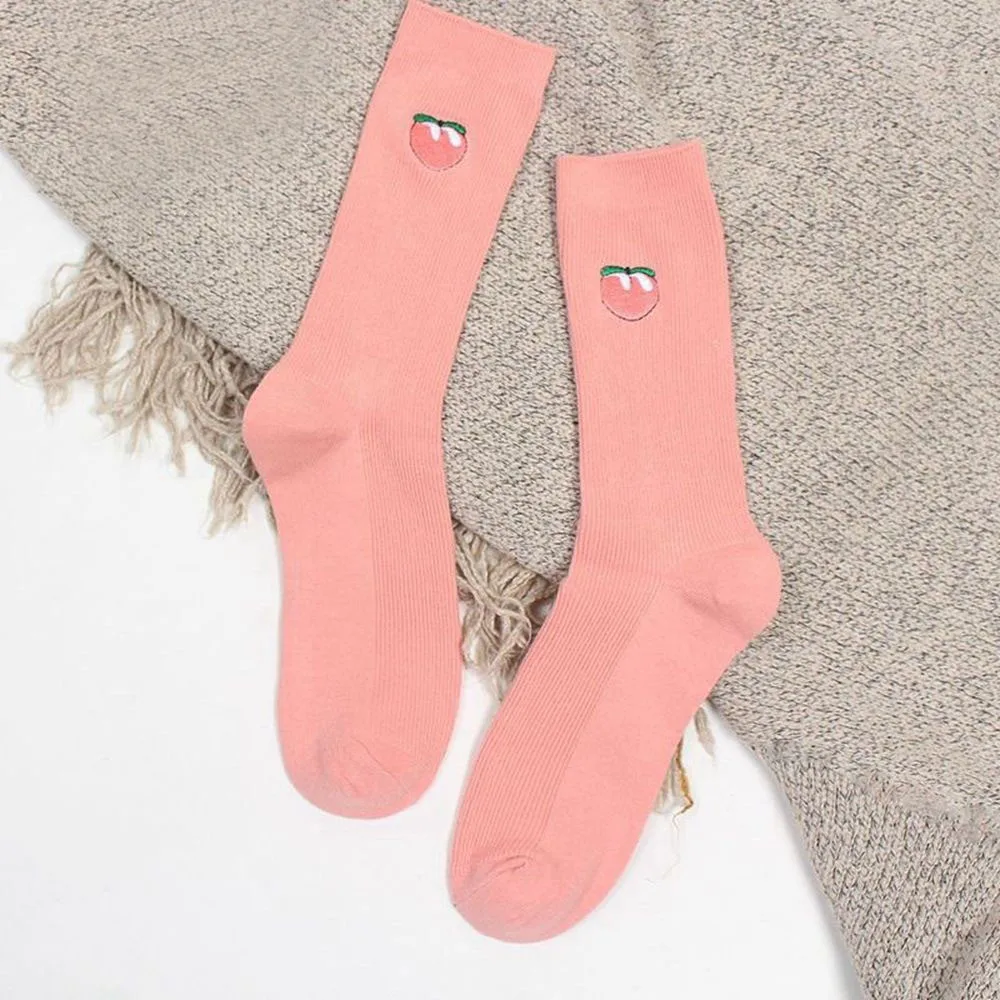 Новинка, женские носки с радужным узором в стиле Харадзюку, теплые хлопковые хипстерские короткие носки, скейтборд, цветные носки с вышитыми фруктами для женщин# B19 - Цвет: Pink