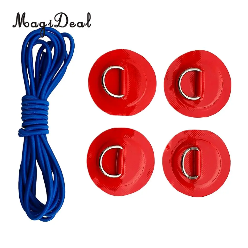 4Pcs PVC Inflatable Boat SUP Stand up Paddleboard Stainless Steel D-ring Round Patch Pad & Elastic Shock Cord - Various Colors
