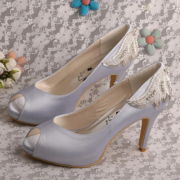 Дизайн открытый носок свадебные туфли-лодочки темно-высокие каблуки Синие туфли для матери невесты - Цвет: Серебристый