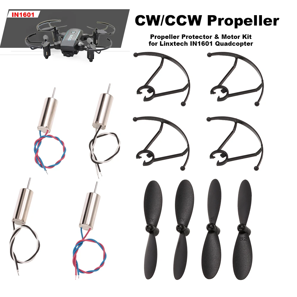 

Linxtech IN1601 RC Drone Mini Drone Parts CW/CCW Propeller Blade Propeller Protector Motor Kit