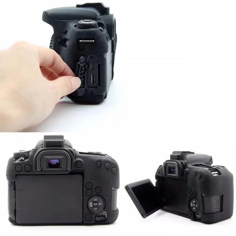 Soft Silicone DSLR Camera Bag Protective Body Cover For Canon EOS 77D Camera Rubber Cover Battery Openning-4