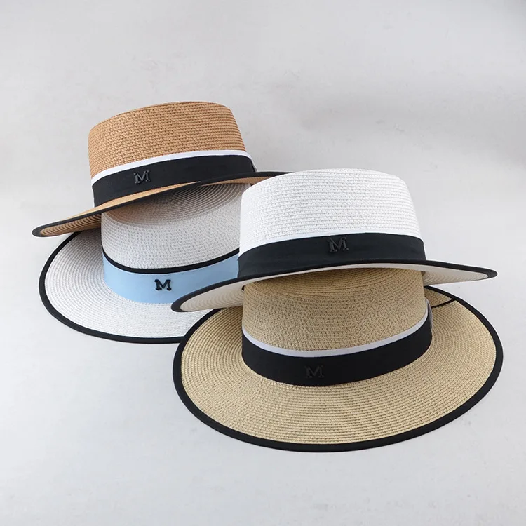 

Men Women Straw Fedora Sun Hats Wide Brim Flat Top Letter M Jazz Paname Cap Floppy Casual Bowler Hat For Women Chapeau Feminino