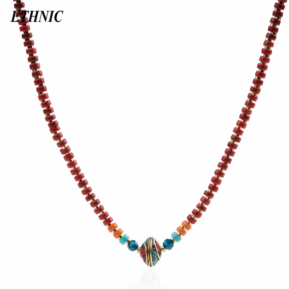 

2018 Boho Handmade Beaded Red Green White Chokers Necklace for Women Bohemian Necklace Gold-color Beaded Chain On Neck
