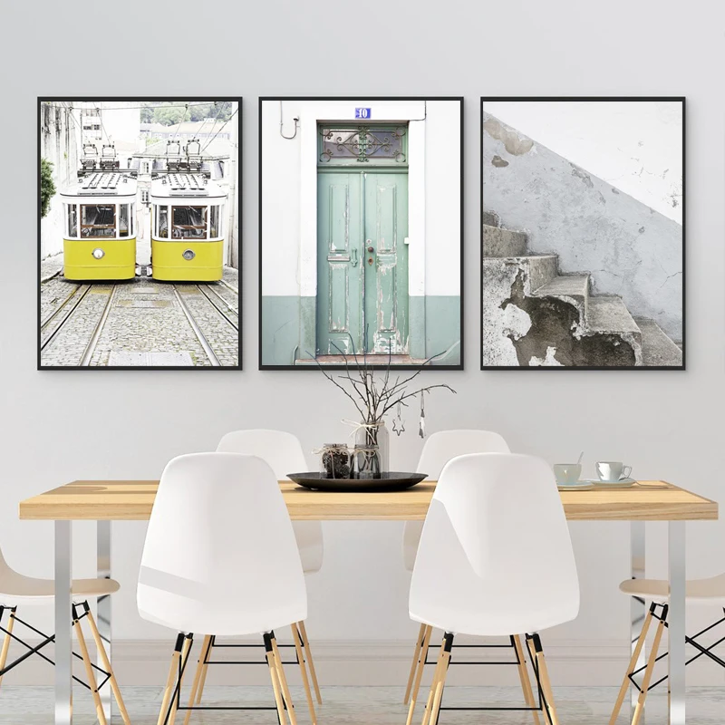 

Modern Wall Art Concrete Stairs Poster Urban Canvas Painting Lisbon Travel Posters and Prints Abstract Pictures for Living Room