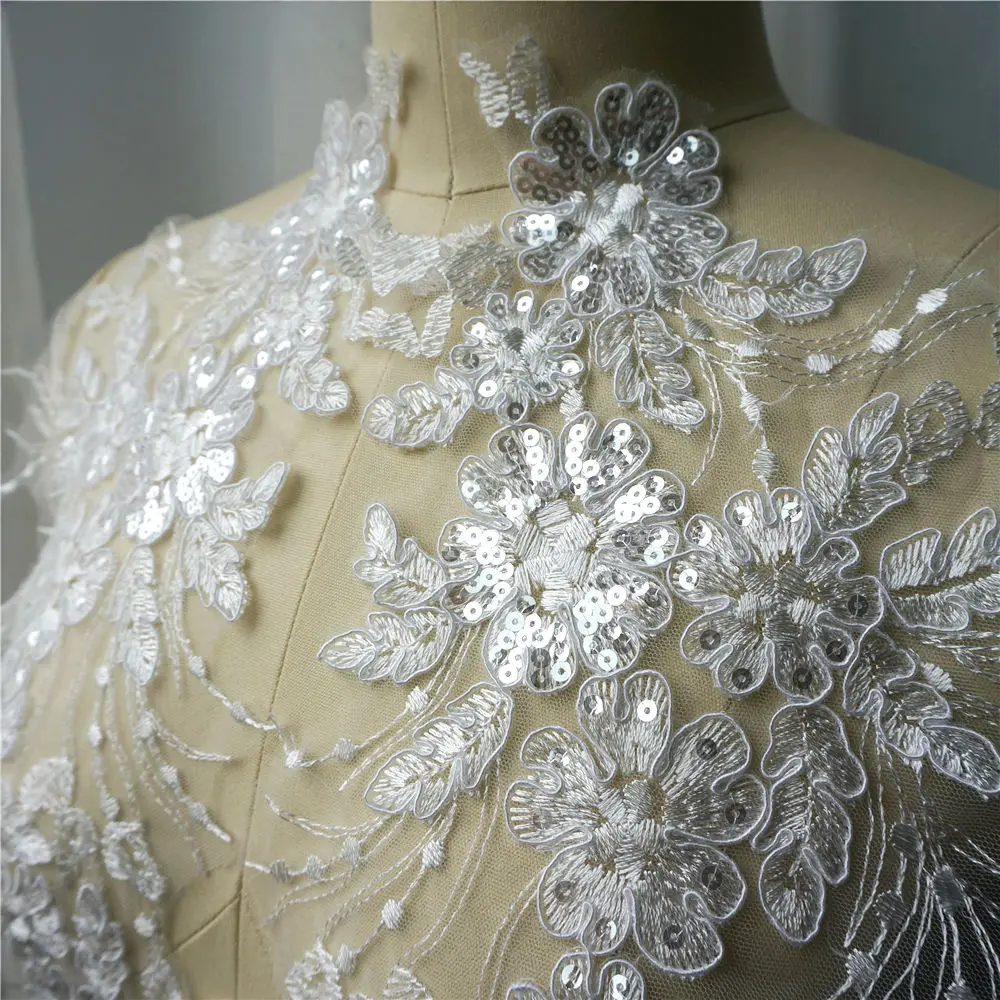 2 шт. белые блестки цветок кисточка искусственная кружевная ткань вышитая