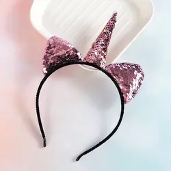 Дети блеск единорог Радуга Hairband милый кот животные уши Реверсивный блёстки повязка на голову для рождественской вечеринки косплей