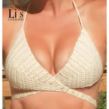 Li's LIEGRASSE вязаный купальник бикини Женская тканая Холтер на шее Бикини Топ