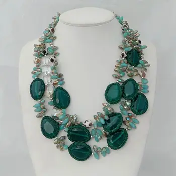 

N012901 21" 3 Strands Green Cat Eye Stone Crystal Necklace