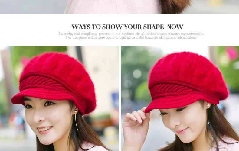 Супер Теплый Высокое качество модная теплая шапка для женщин волос кролика береты модные Универсальные шляпы aa0003
