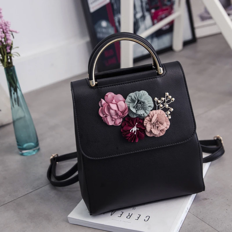 

TFTP-PU Leather Women Bag Female Style Trend Three-dimensional Flower Shoulder Bag Women's Shoulder Bag(Black)