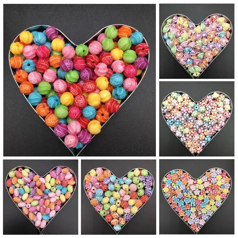 

100/50pcs/lot Acrylic Bead DIY Handmade Beads Flower Heart Jewelry Accessories Simple Fashion For Bracelet Necklace Pretty Gift