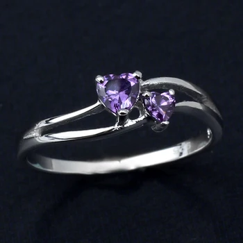 

Pure 925 Sterling Silver Ring Women's Exquisite Two-heart Purple CZ Elegant Jewelry R658