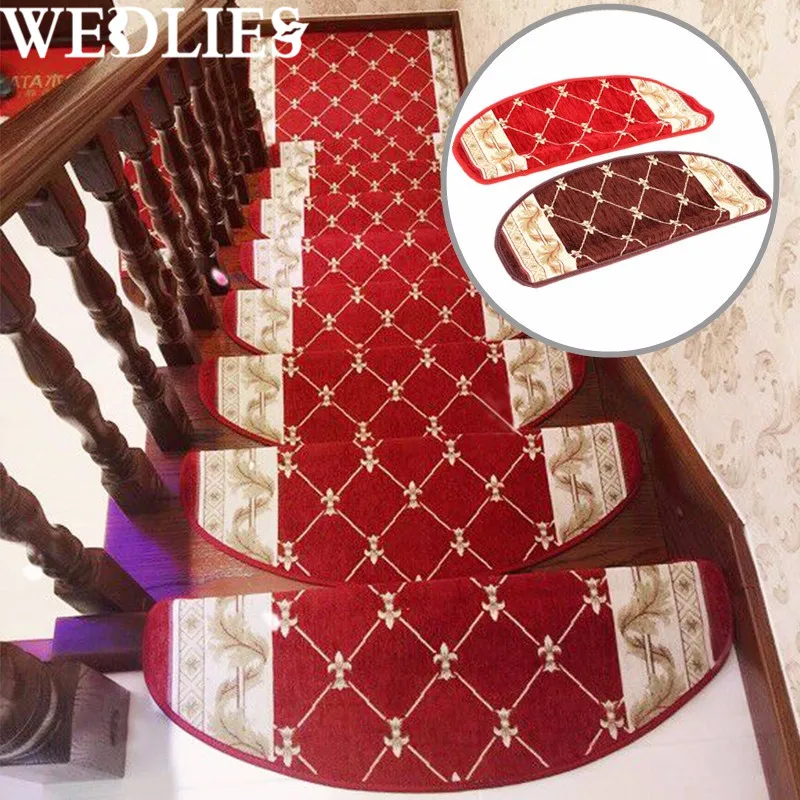 Upscale European style Stair Carpet Sets Slip Resistance Stair Tread Mats Step Rug Brown Red living room mats