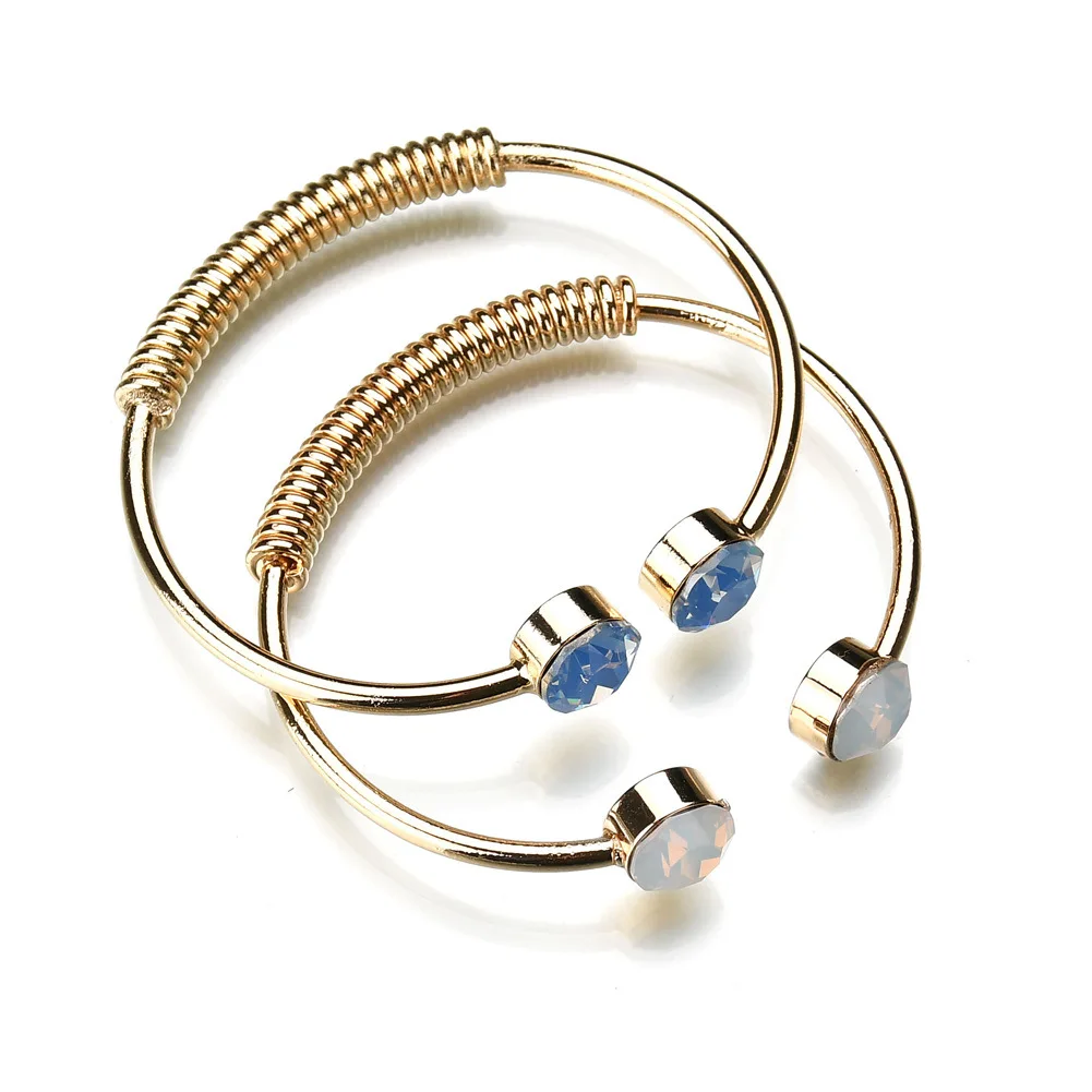 Fine Color Natural Stone Gold Bracelets & Bangles Alloy Spring Open