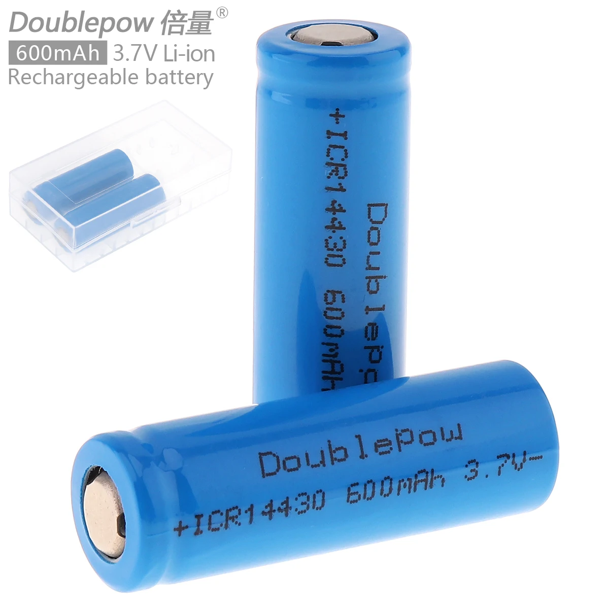 

Doublepow 2pcs 14430 600mAh 3.7V Li-ion Rechargeable Battery Bateria Baterias with Safety Relief Valve + Portable Battery Box